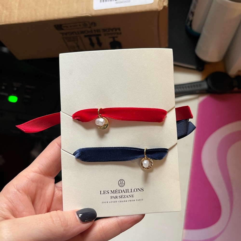 Sezane Red and Blue Ribbon Bracelets